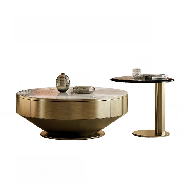 1 Drawer Glam Rounded Chalk Toughened Glass Abstract Double Nesting Accent Table, 35"L x 35"W x 14"H+24"L x 24"W x 20"H, Champagne