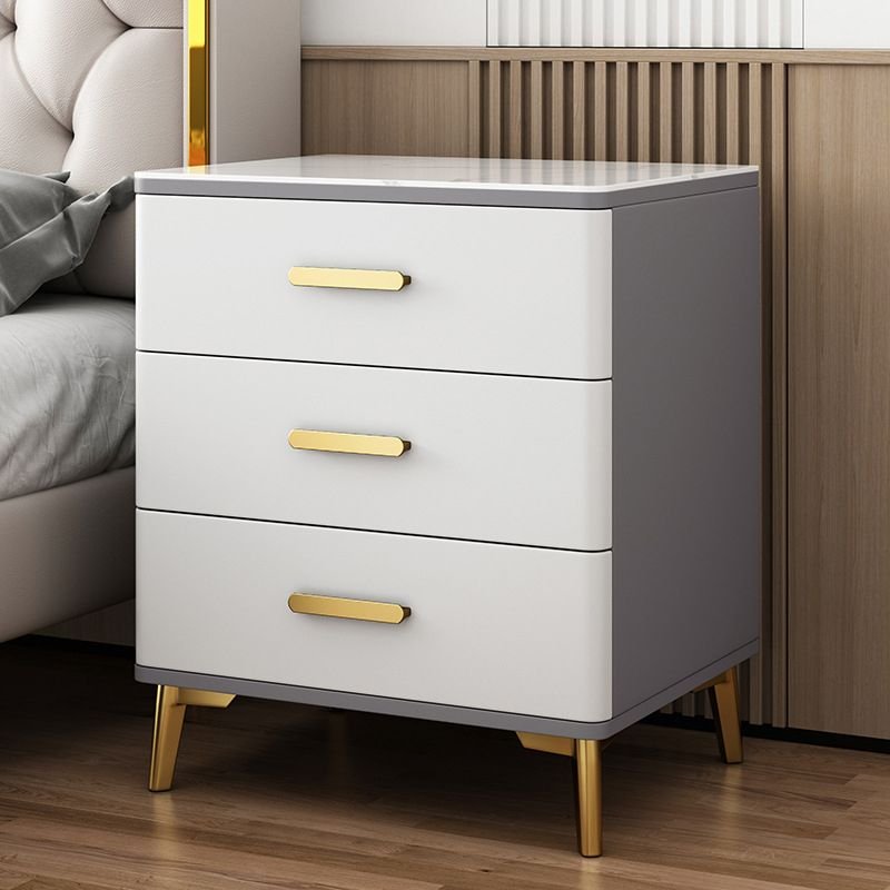 3 Drawers Simplistic Drawer Storage Bedside Table & Leg, Gray-White, Slate, 15.7"L x 15.7"W x 23.6"H, Gold