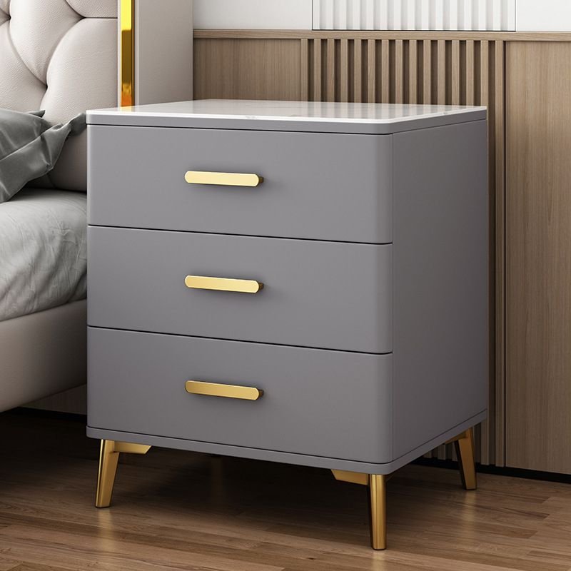 3 Drawers Nordic Dove Grey Nightstand With Drawer Storage & Leg, Slate, 20"L x 16"W x 24"H, Gold