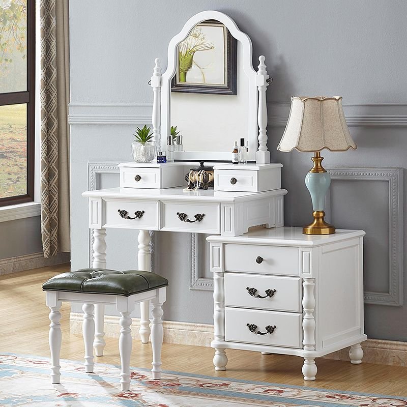 Classic No Floating & Scalable Makeup Vanity with Tabletop Storage & Push-Pull 7 Drawers Bedroom, Makeup Vanity & Stools, Square, White, 47.2"L x 15.7"W x 44.5"H