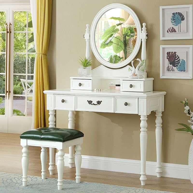 Classic No Floating & Scalable Makeup Vanity with Tabletop Storage & Push-Pull Drawers Bedroom, Makeup Vanity & Stools, Round, White, 39"L x 16"W x 44"H