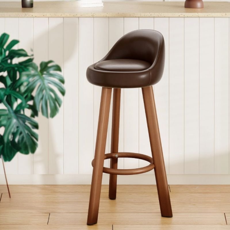 Caramel Bow-shaped Back Bar Stools for Pub, Brown, Brown, Faux Leather