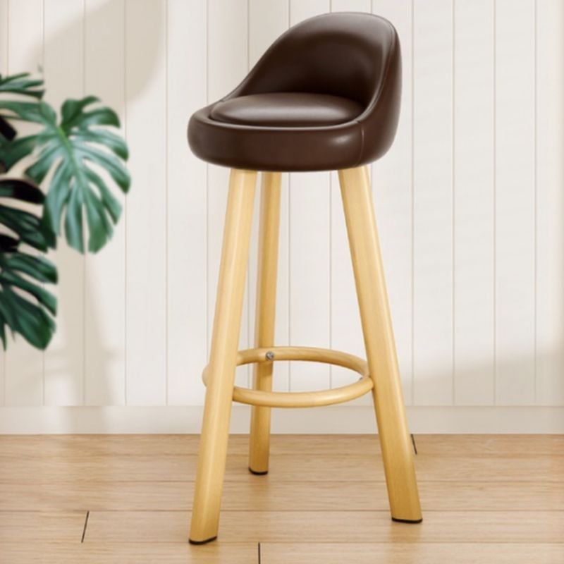 Caramel Bow-shaped Back Bar Stools for Pub, Brown, Faux Leather, Natural