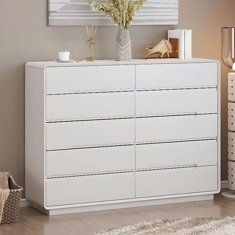 10 Drawers Modern White Lumber Horizontal Double Dresser, 55.1"L x 15.7"W x 41.7"H