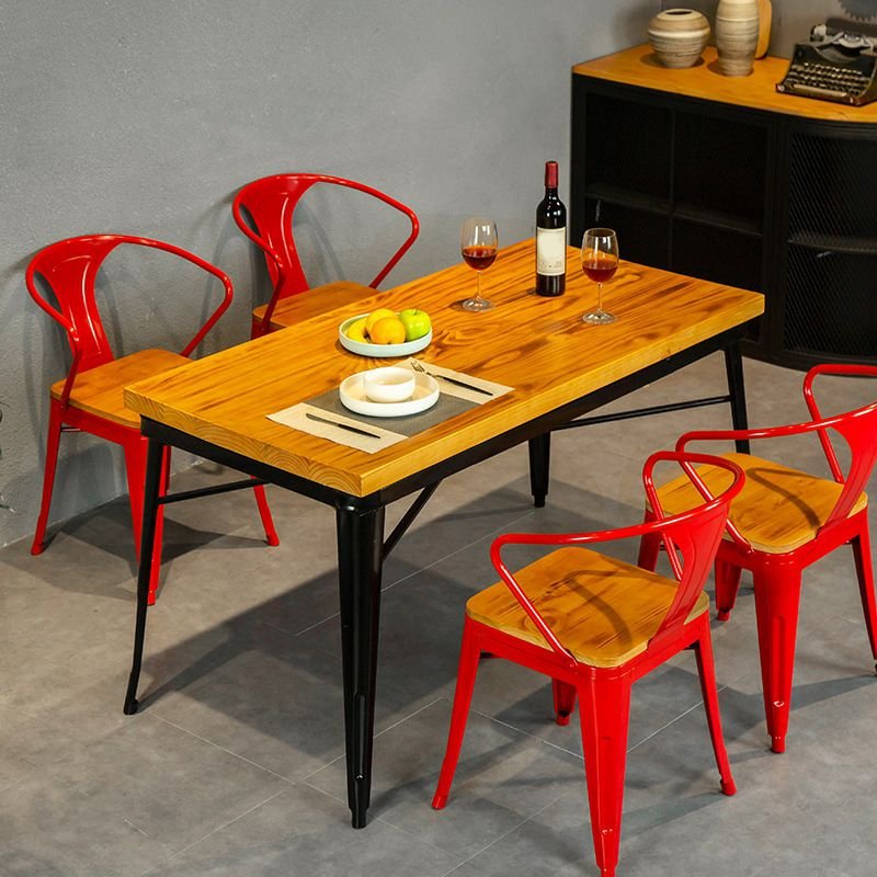 Antique Dining Table Set with Wood Slab Dining Table and Slat Back Dining Chair, Table & Chair(s), 5 Piece Set, Red, 47.2"L x 23.6"W x 29.5"H