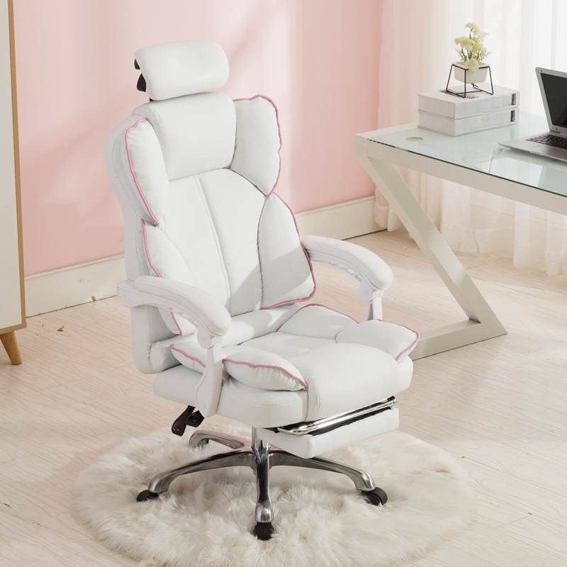 Chalk Executive Chair with Rawhide, Foot Pedestal, Headrest, Adjustable Back Angle, Swivel Wheels, and Armrest, White