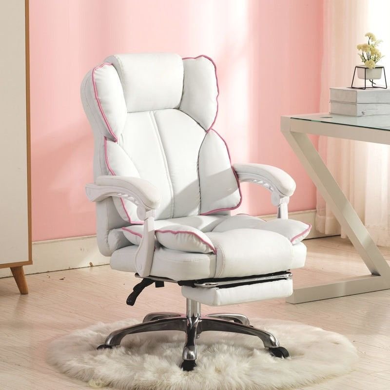 Chalk Executive Chair with Rawhide, Foot Pedestal, Adjustable Back Angle, Swivel Wheels, Armrest, and Ergonomic Design, Without Headrest, White