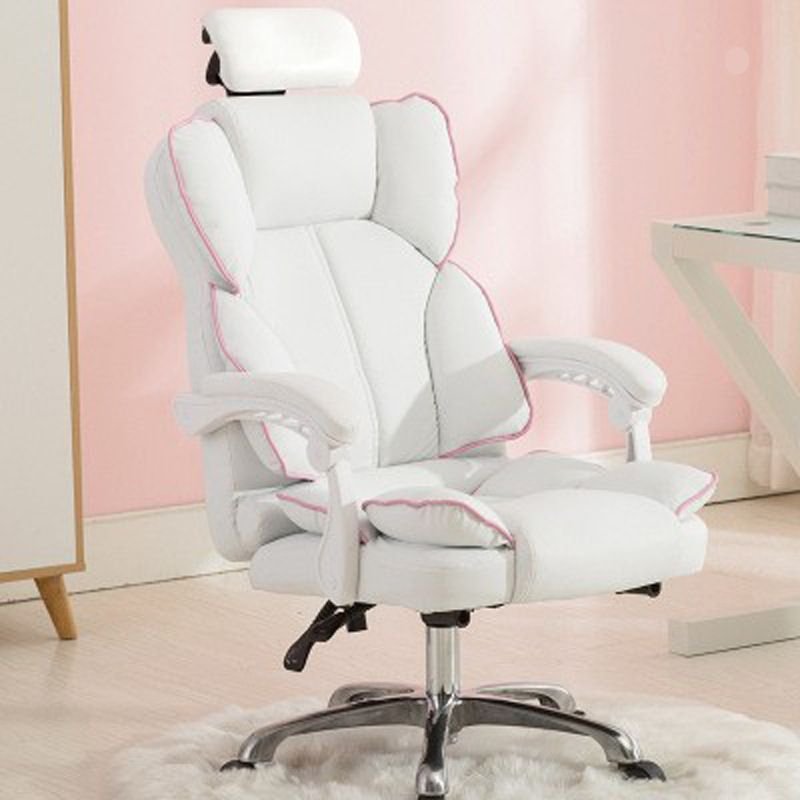 Chalk Executive Chair with Rawhide, Headrest, Adjustable Back Angle, Swivel Wheels, Armrest, and Ergonomic Design, Without Footrest, White
