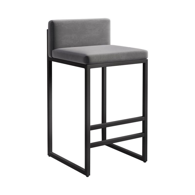 Simplistic Rectangular Gray Upholstered Pub Stool with Rear and Leg Rest, Black, Grey, Short Stool(22"H)