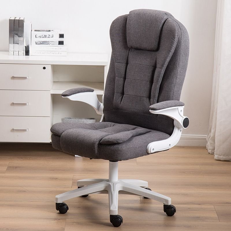 Minimalist Ergonomic Upholstered Office Furniture in Grey with Back, Adjustable Arms and Flip-Up Armrest, Grey, Cotton and Linen