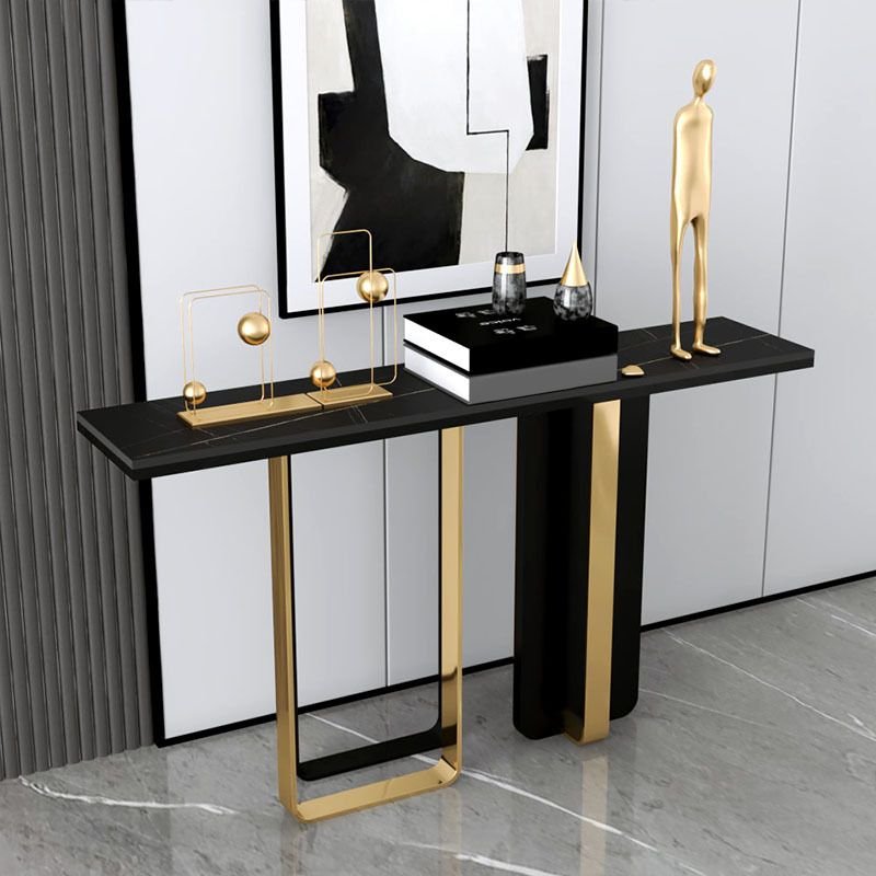 Stylish 1 Piece Standing Rectangular Console Stands with Black Stone Top Aesthetic Base, Iron, 47"L x 12"W x 31"H