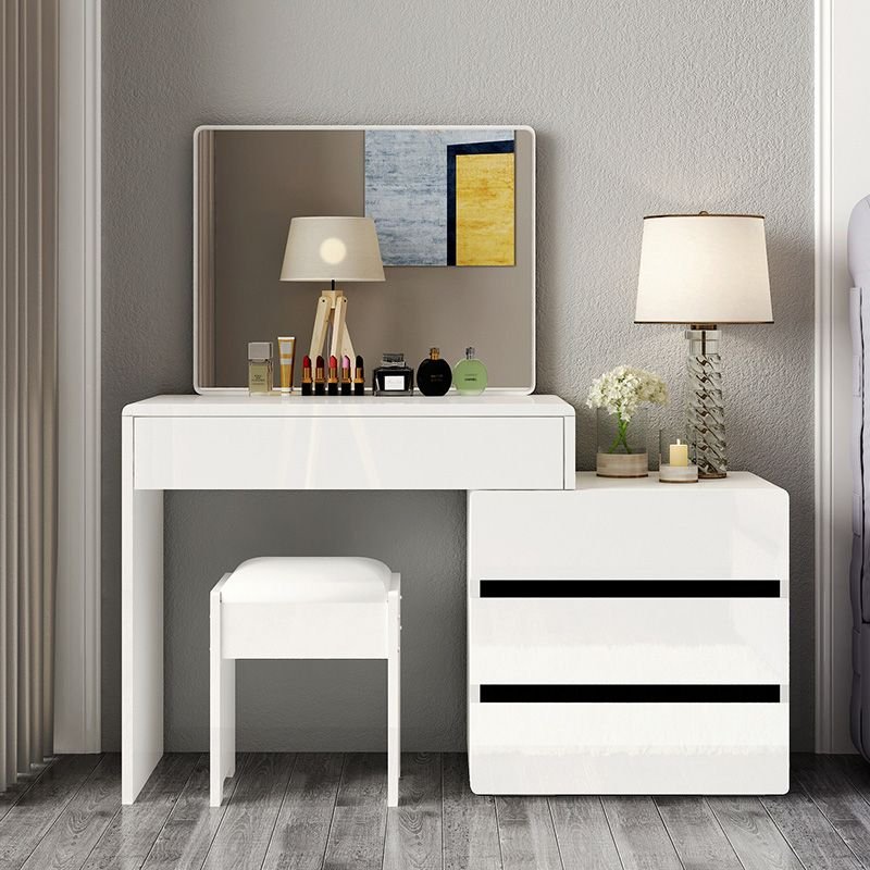 Bedroom Use Composite Wood Scalable Push-Pull Floor Vanity, No Suspended, Makeup Vanity (31") & Dresser (20") & Vanity Stool