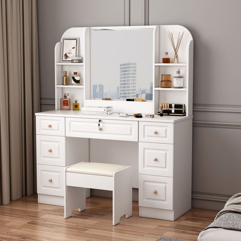 7 Drawers Push-Pull Dividers Included Vanity, No Suspended, Makeup Vanity & Stools, 47.2"L x 15.7"W x 57"H