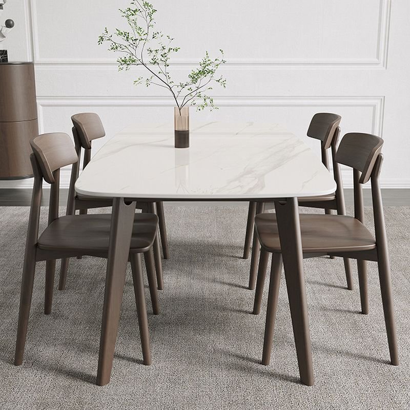 4-Leg Rectangle White Slate Dining Table Set with Open Back Chairs for 4 People, 5 Pieces, 51.2"L x 31.5"W x 29.5"H, Walnut/ White, Table & Chair(s)