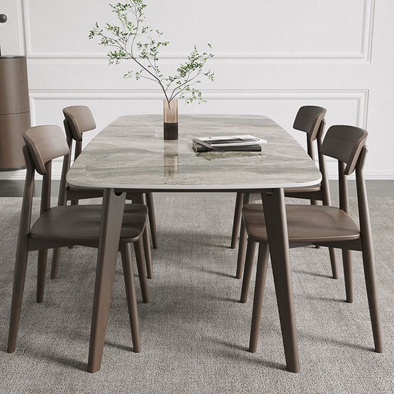 Simple Dove Grey Rectangular Slate Dining Table Set with Four Legs and a Fixed Top for 6 People, 1 Piece, 63"L x 35.4"W x 29.5"H, Walnut/ Gray, Table