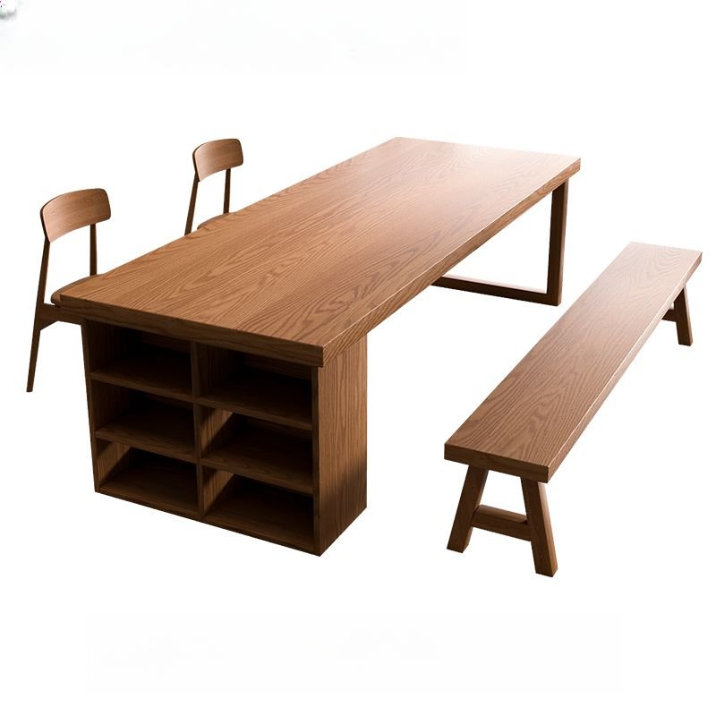 Simple Dining Table Set in Natural Wood Finish with Bench, Bench(es), 1 Piece, 43"L x 12"W x 18"H