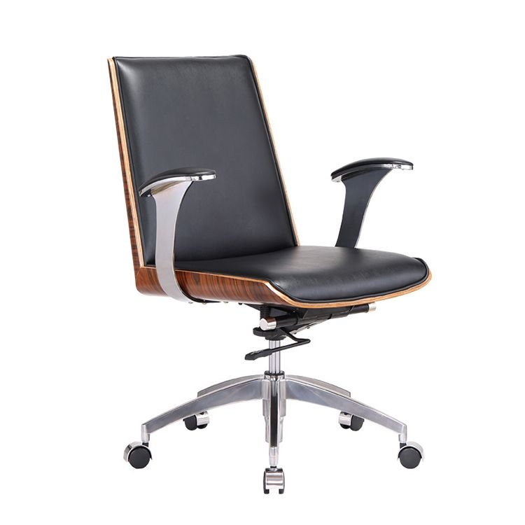 Minimalist Ergonomic Leather Studio Chairs in Black with Arms, Tilt Lock and Portable, Faux Leather