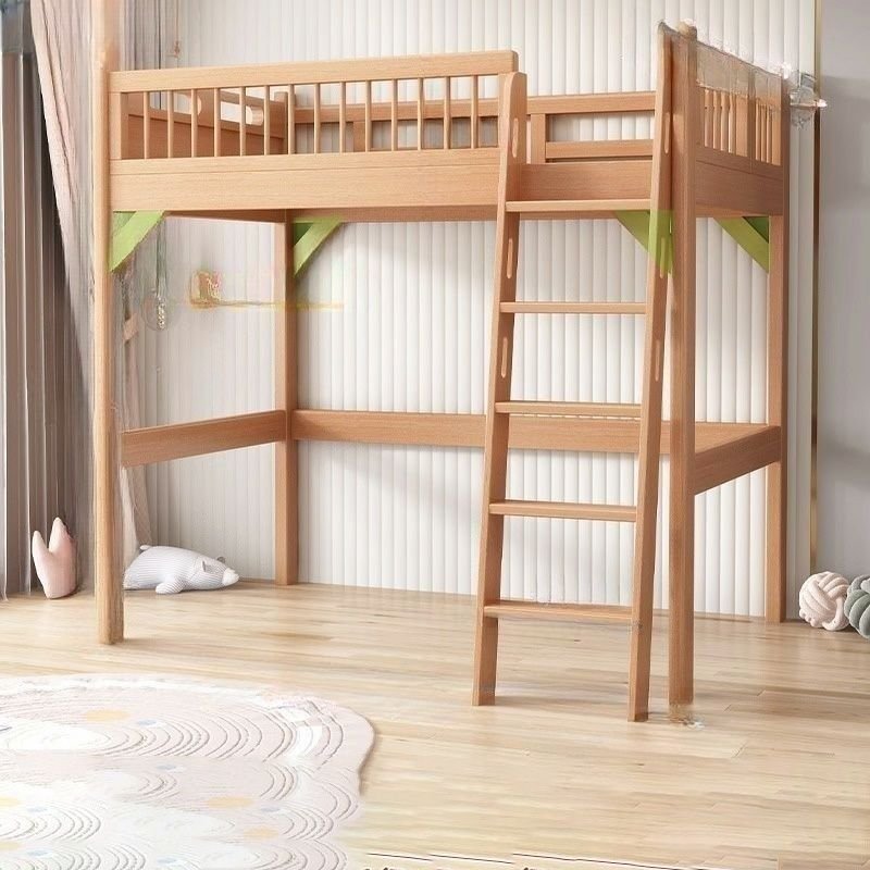 Unfinished Color Loft Bed Timber with Guard Rail for Bedroom, 35"W x 75"L