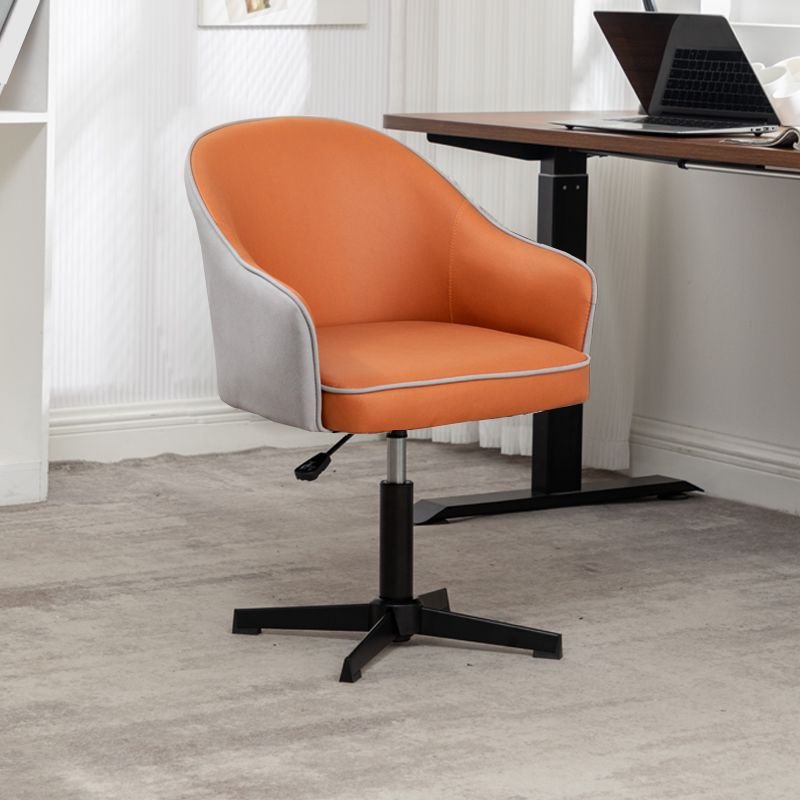 Casual Tangerine Color Rotatable Rawhide Office Furniture with Armrest, Orange, Casters Not Included, Tech Cloth