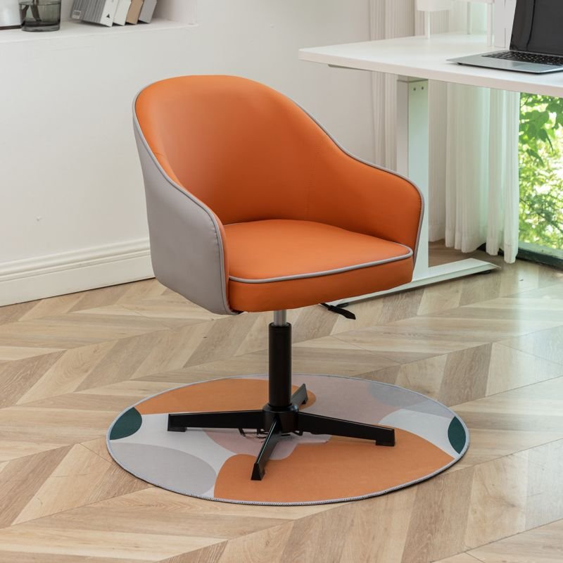 Casual Tangerine Color Rotatable Rawhide Office Furniture with Armrest, Orange, Casters Not Included, Anti Cat Scratch Leather