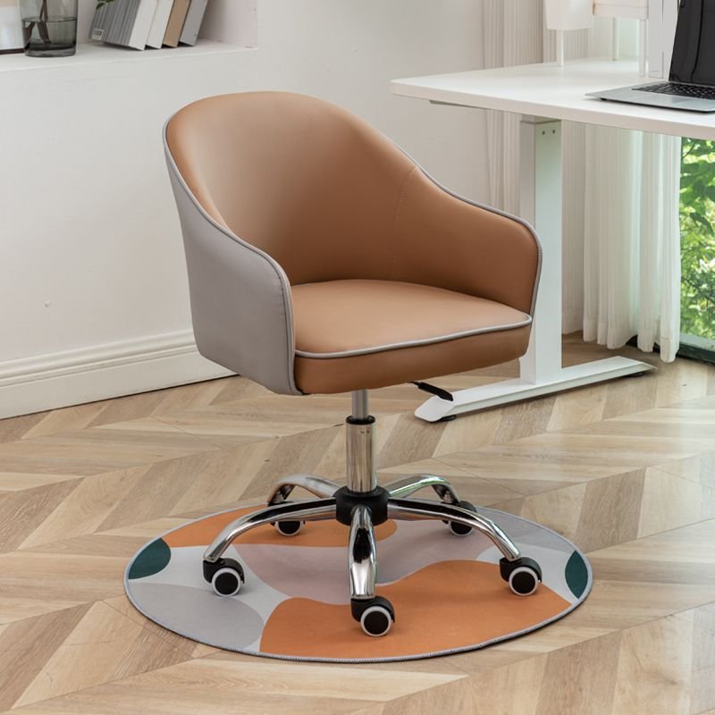Casual Sepia Rawhide Office Furniture with Swivel Wheels and Armrest, Coffee, Anti Cat Scratch Leather