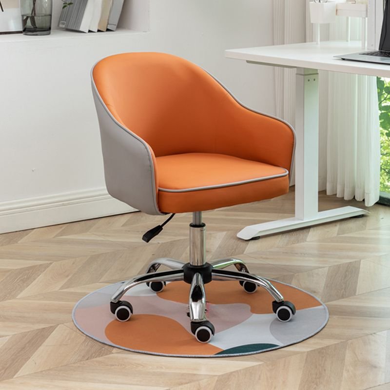 Casual Tangerine Color Rawhide Office Furniture with Swivel Wheels and Armrest, Orange, Anti Cat Scratch Leather