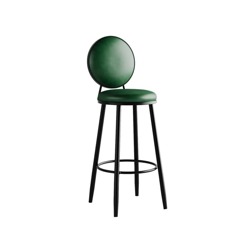 Art Deco Teal Hideskin Round Bistro Stool with Back and Foot Pedestal for Pub, Blackish Green, Bar Stool(30"H)