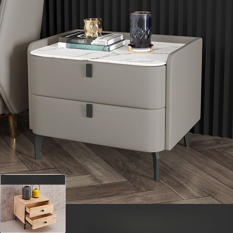 Trendy Nightstand With Drawer Organization & Leg, Compartment Included, Khaki, Slate, 14"L x 16"W x 18.5"H