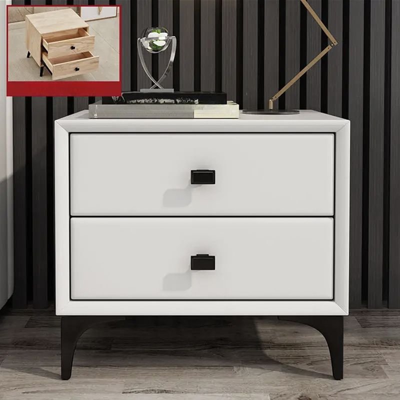 Trendy White Pleather Nightstand With Drawer Organization, 19"L x 16"W x 18.5"H