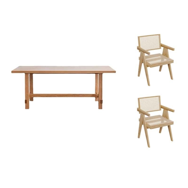 3 Piece Casual Sand Wood Dining Table Set with Trestle base, Table & Chair(s), 70.9"L x 31.5"W x 29.5"H