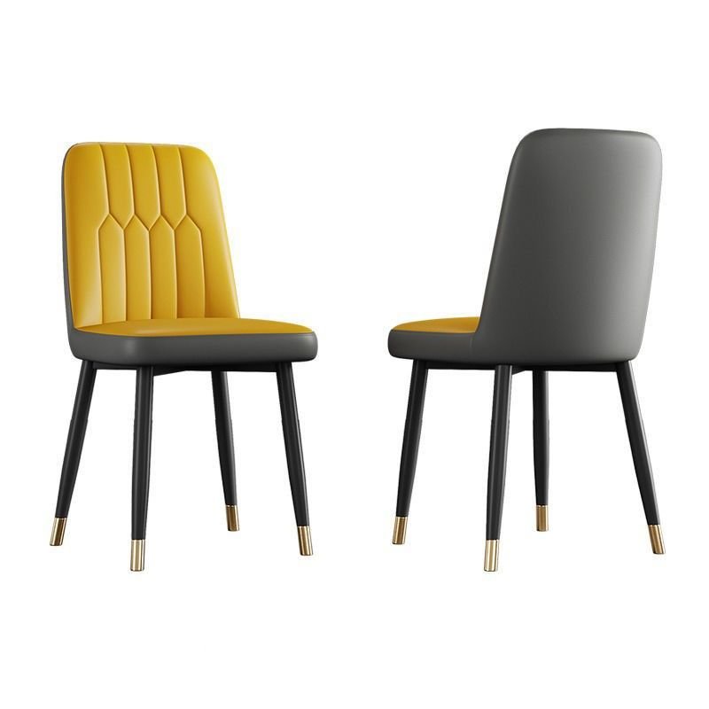 Bordered Secure Side Chair with Foot Pads for Dinette, Black/ Gold, Yellow-Grey