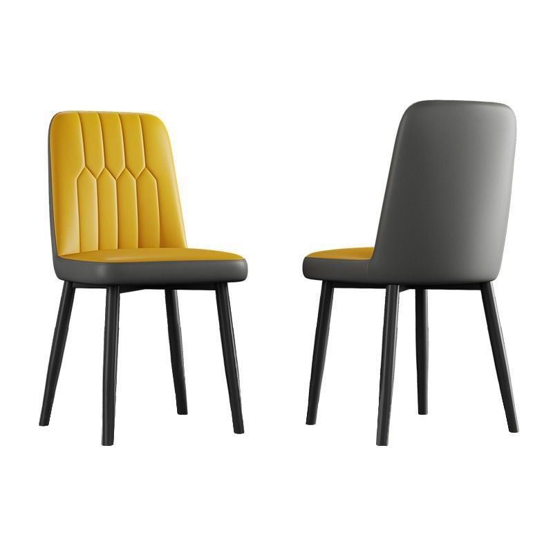 Bordered Sturdy Side Chair with Foot Pads for Dining Room, Black, Yellow-Grey