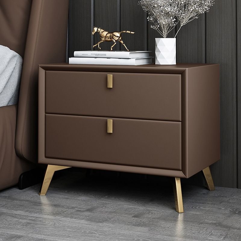 2 Tiers Minimalist Faux Leather Nightstand With Drawer Storage, Light Coffee, Manufactured Wood, 20"L x 16"W x 18.5"H
