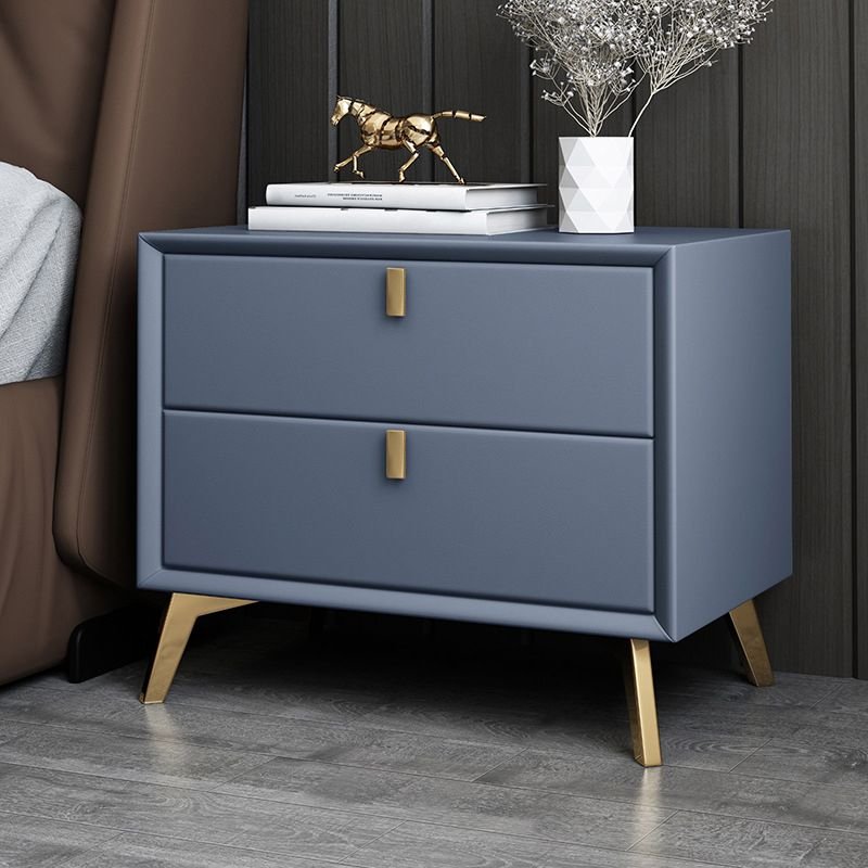 2 Tiers Simplistic Faux Leather Drawer Storage Bedside Table, Light Blue, Manufactured Wood, 20"L x 16"W x 18.5"H