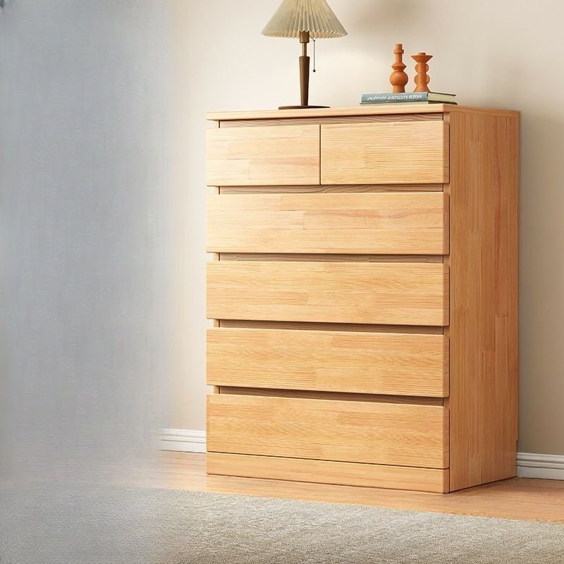 6 Drawers Contemporary Wood Vertical Bachelor's Chest for Bedroom, Natural, 31"L x 16"W x 43"H
