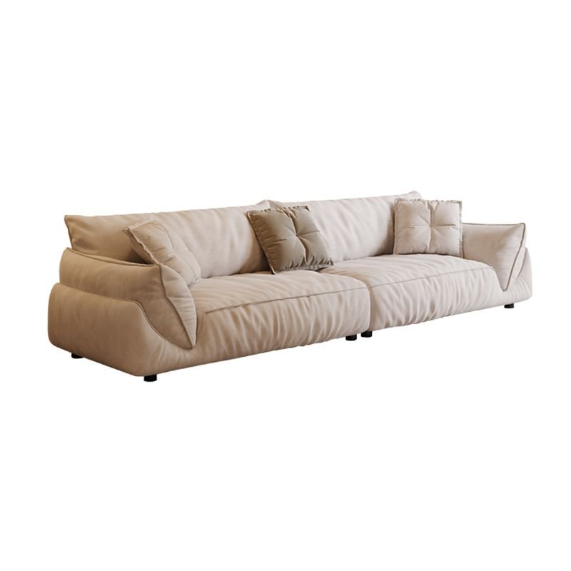 Water-resistant Beige Straight Horizontal Sofa Couch for 4 with Flared Arm & Wide Pillow Back, 110"L x 39"W x 32"H, Flannel