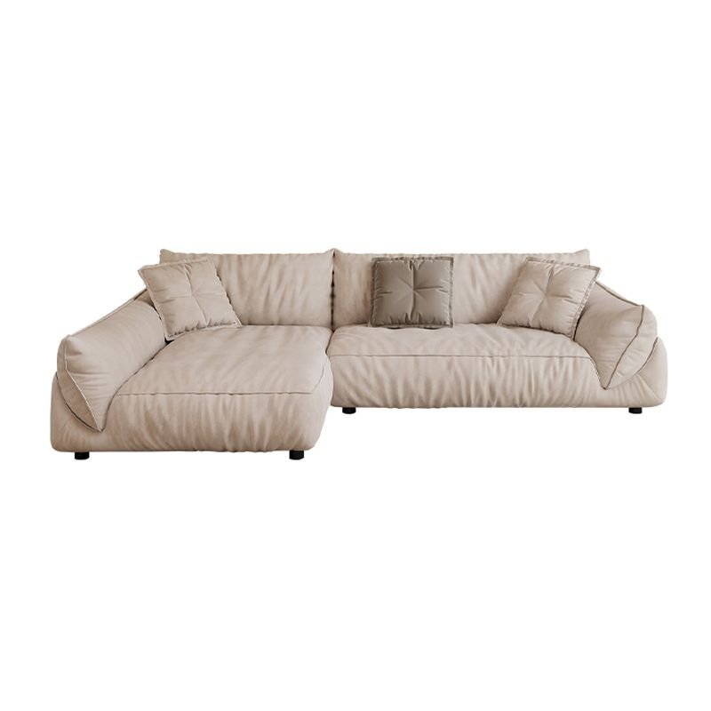 3-Seater 2-piece L-Shape Damp-proof Cream Left Hand Facing Sofa Chaise, 1 Chaise, 112"L x 67"W x 32"H, Flannel