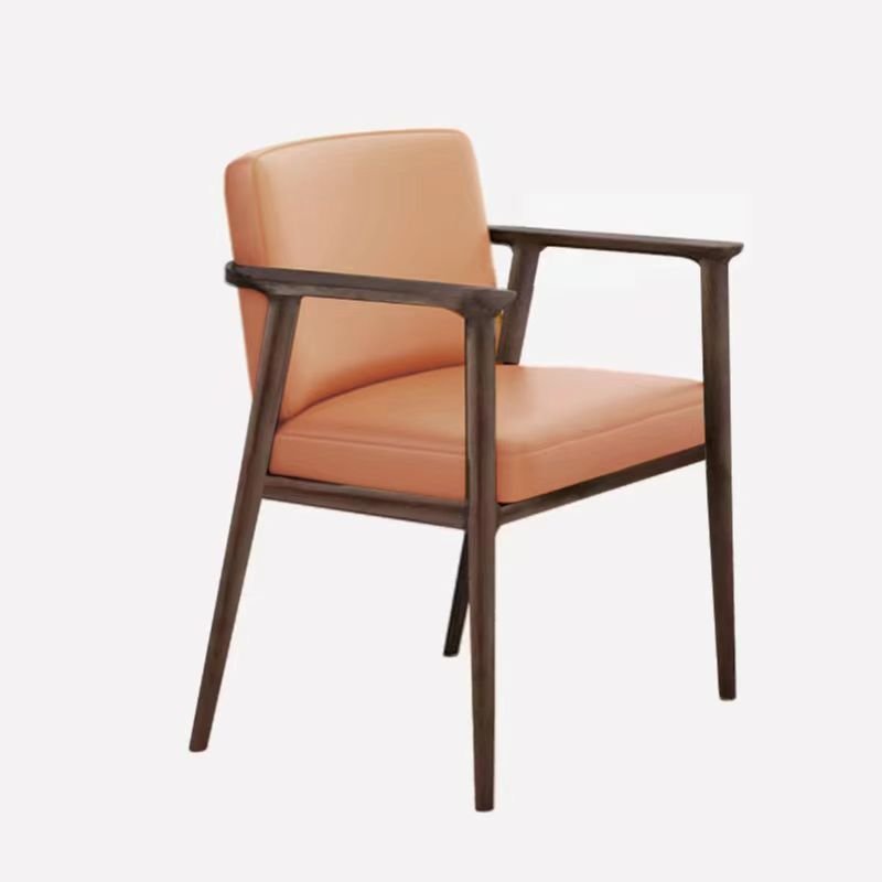 Dining Room Balanced Bordered Arm Chair with Foot Pads, Orange Red, Walnut, Tech Cloth