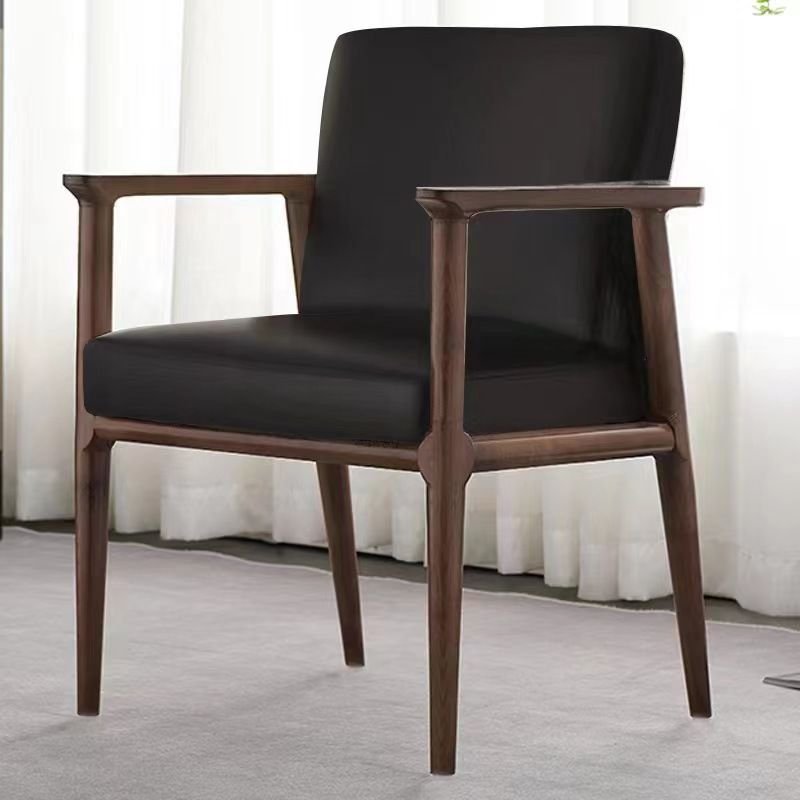 Dining Room Balanced Bordered Arm Chair with Foot Pads, Black, Walnut, Faux Leather
