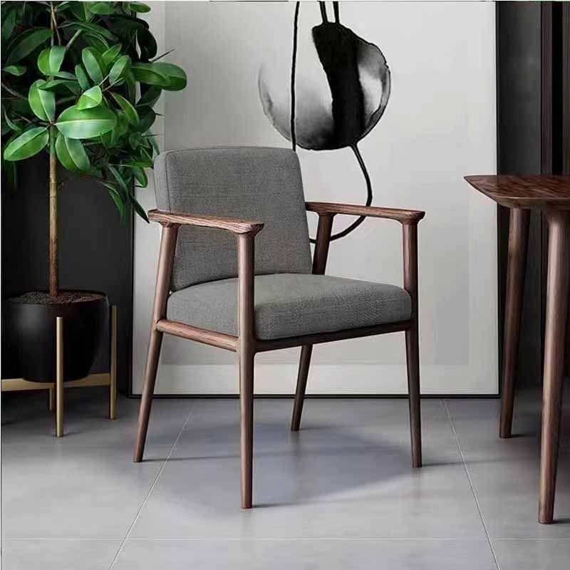 Dining Room Balanced Bordered Arm Chair with Foot Pads, Dark Gray, Walnut, Linen