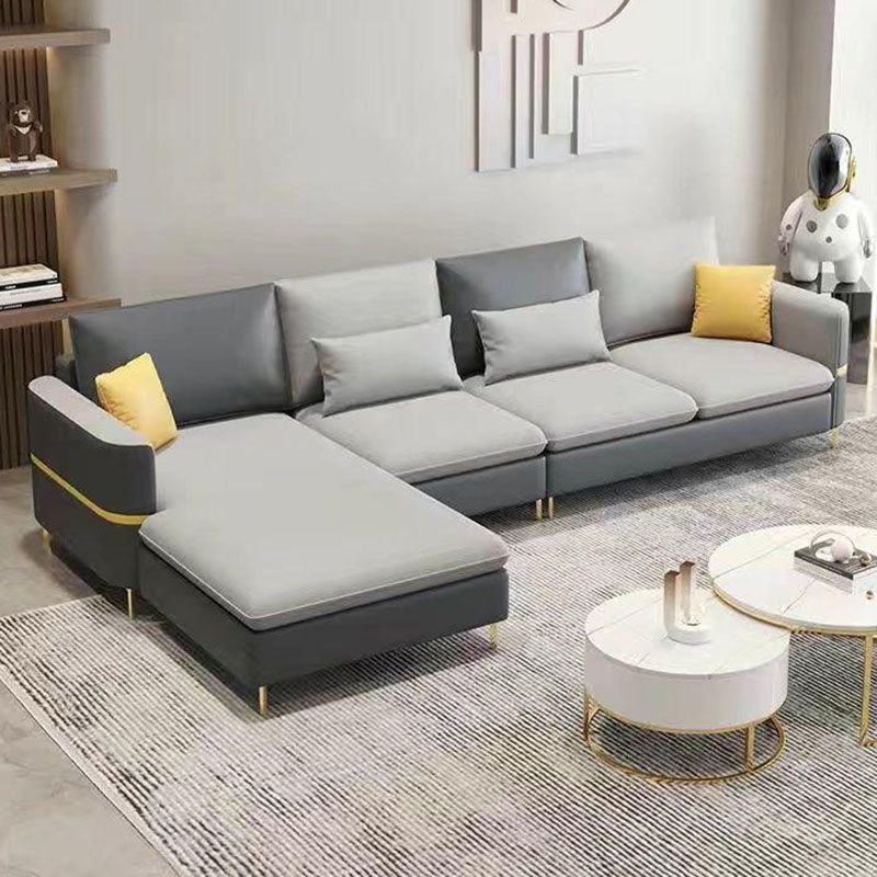 Glam Square Arm Sofa and Chaise with Pillows for Living Room - Dark Grey/ Light Grey Tech Cloth Left