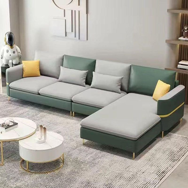 Glam Square Arm Sofa and Chaise with Pillows for Living Room - Dark Green/ Light Gray Tech Cloth Right