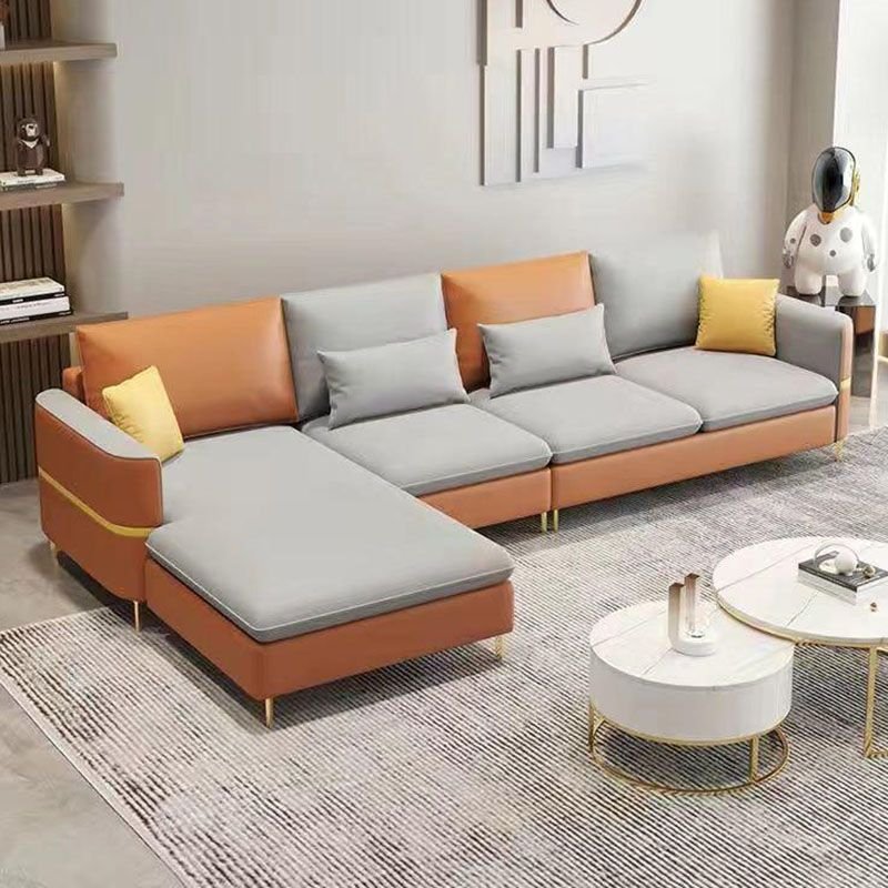Glam Square Arm Sofa and Chaise with Pillows for Living Room - Orange/ Light Grey Tech Cloth Left