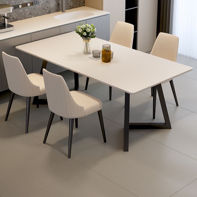 5 Piece Set Fixed Dining Table Set with a White Slate Tabletop, Twin Support, Cushion Chair and Enclosed Back for Dining Table for 4, Table & Chair(s), 51.2"L x 27.6"W x 29.5"H