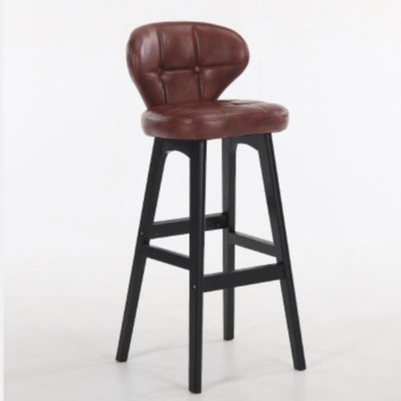 Button-tufted Faux Leather Bistro Stool in Espresso with Wood Frame and Back for Pub, Brown, Black