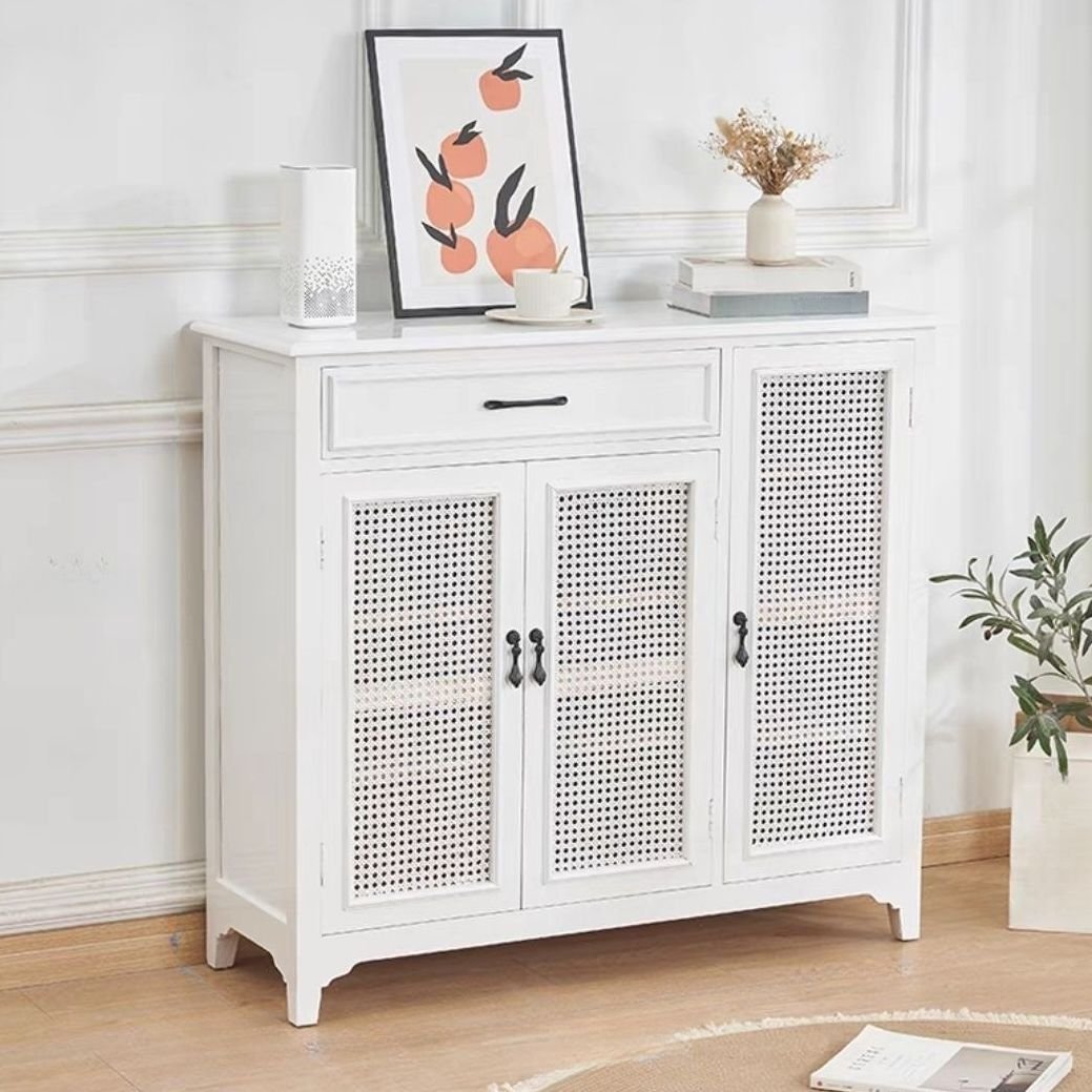 1 Drawer Country Unattached Chalk Utility Cabinet with Adaptable Shelf, Hutch & Handle Bars, White