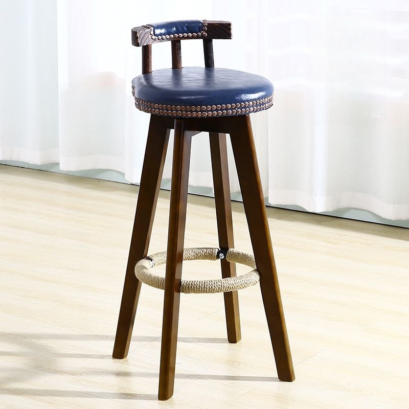 Azure Round Seat Bar Stools with Nailhead Design for Bar, Blue, Brown