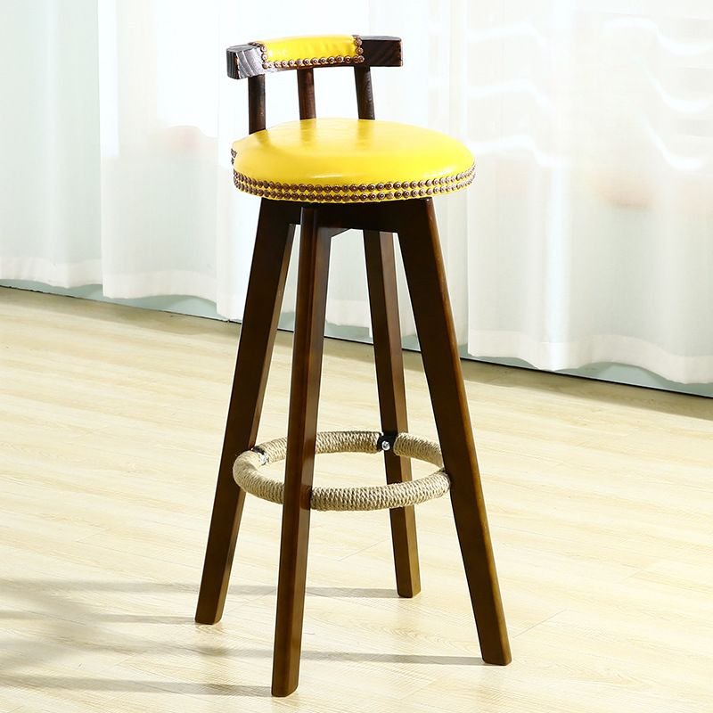 Butter Color Round Seat Bar Stools with Decorative Nailhead for Pub, Yellow, Brown