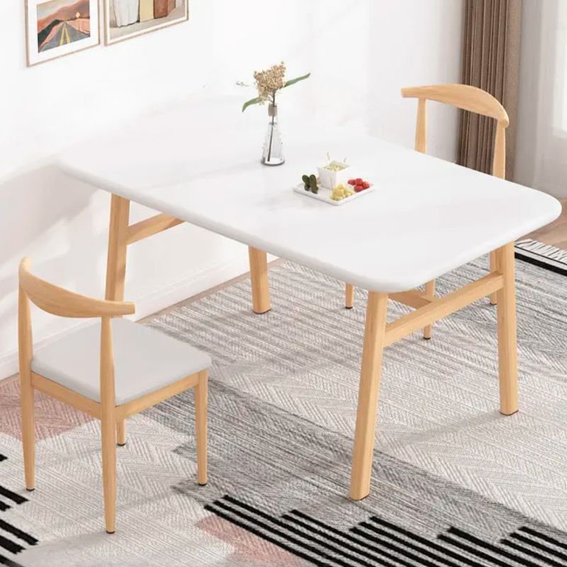 3 Pieces Chalk Engineered Wood Rectangular Top Dining Table Set with Four Legs and Open Back Padded Chair, Table & Chair(s), 47.2"L x 23.6"W x 29.5"H, White