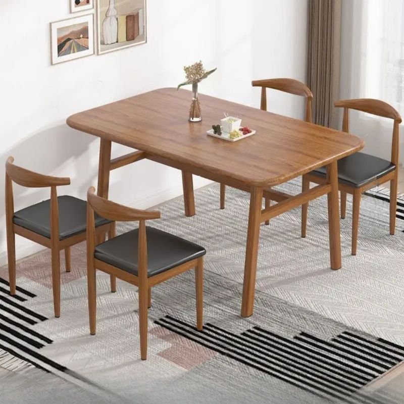 5 Piece Set Auburn Reclaimed Wood Rectangle Top Dining Table Set with 4 Legs and Open Back Upholstered Chair, Table & Chair(s), 47.2"L x 31.5"W x 29.5"H, Nut-Brown